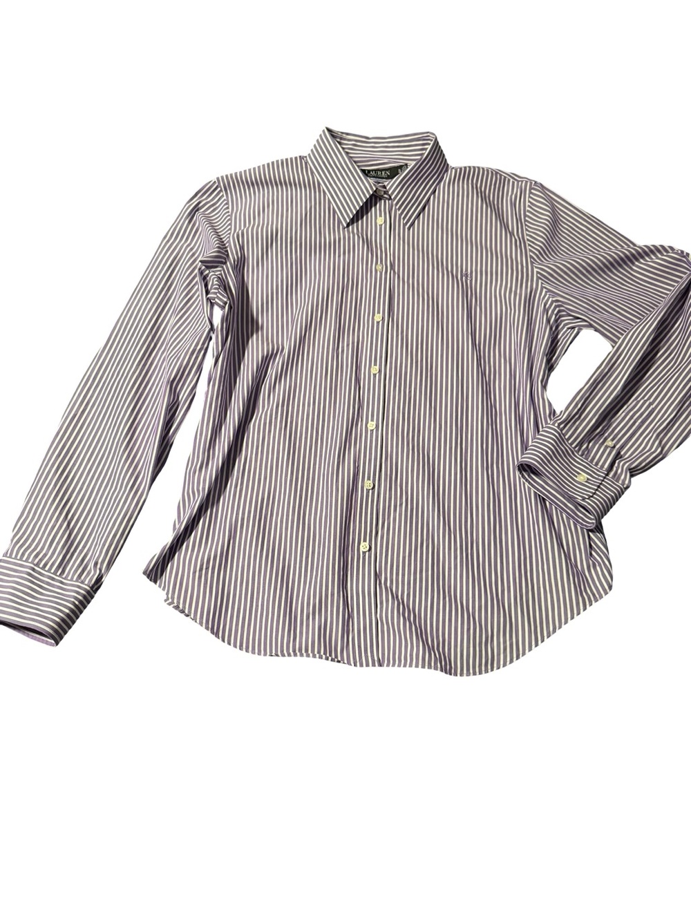 Lauren Ralph Lauren Women's XL/TG Purple/White Striped Cotton Button-Up Shirt - Picture 2 of 7